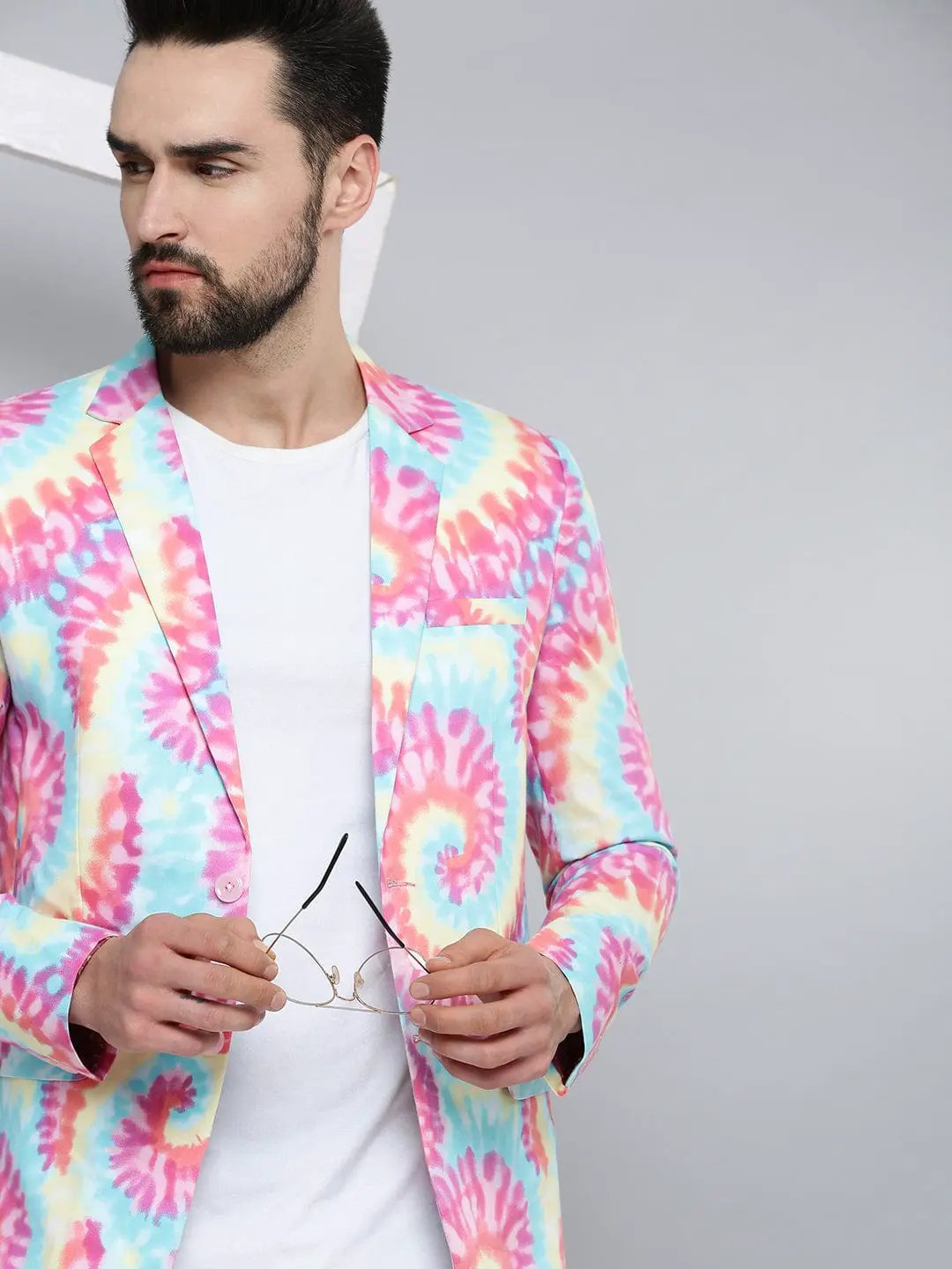 Men's Mandarin Collar Printed Multi Blazer