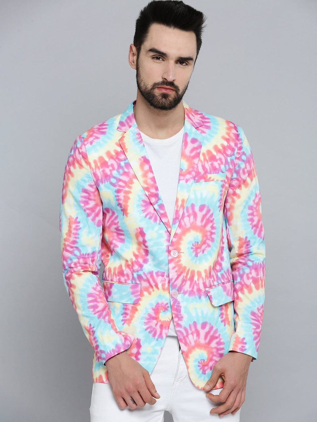 Men's Mandarin Collar Printed Multi Blazer