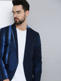 Men's Navy Blue Printed Single-Breasted Blazer