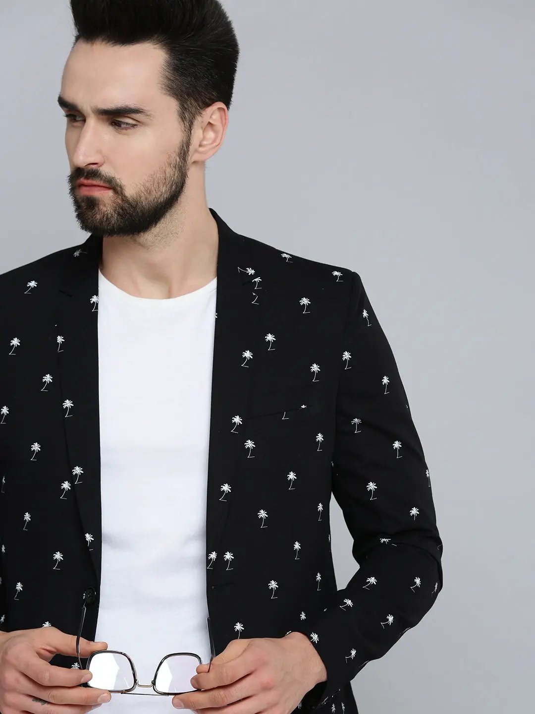 Men's Black Printed Single-Breasted Party Blazers