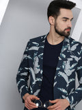 Men's Navy Blue Printed Single Breasted Blazers