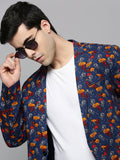 Men's Navy Blue Printed Slim-Fit Single-Breasted Blazer