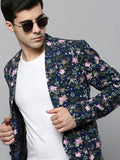 Men's Navy Blue Printed Single-Breasted Slim-Fit Blazer