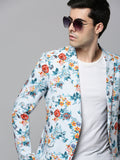 Men's Blue Printed Single-Breasted Blazer