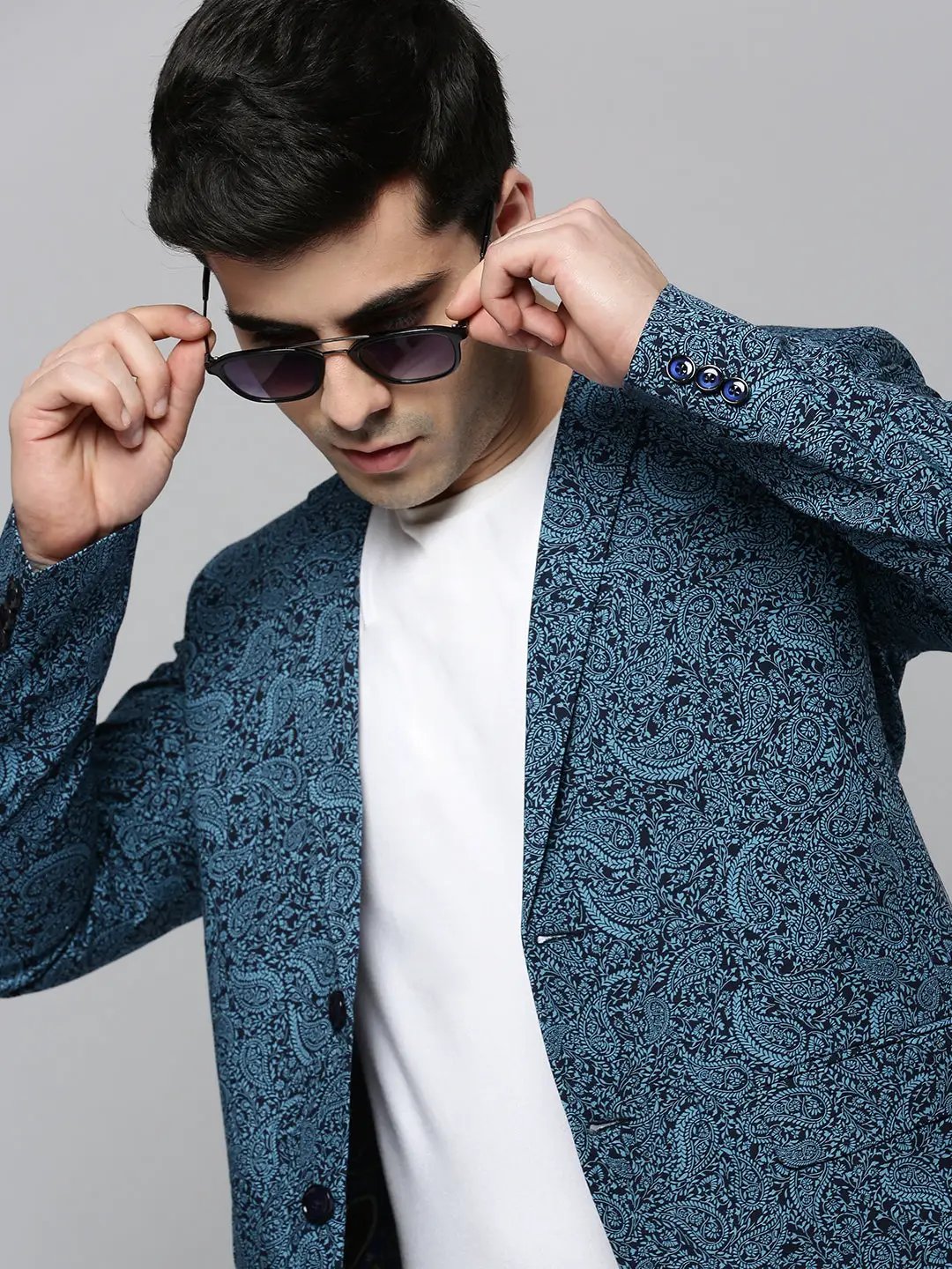 Men's Black Paisley Printed Slim-Fit Single Breasted Blazer