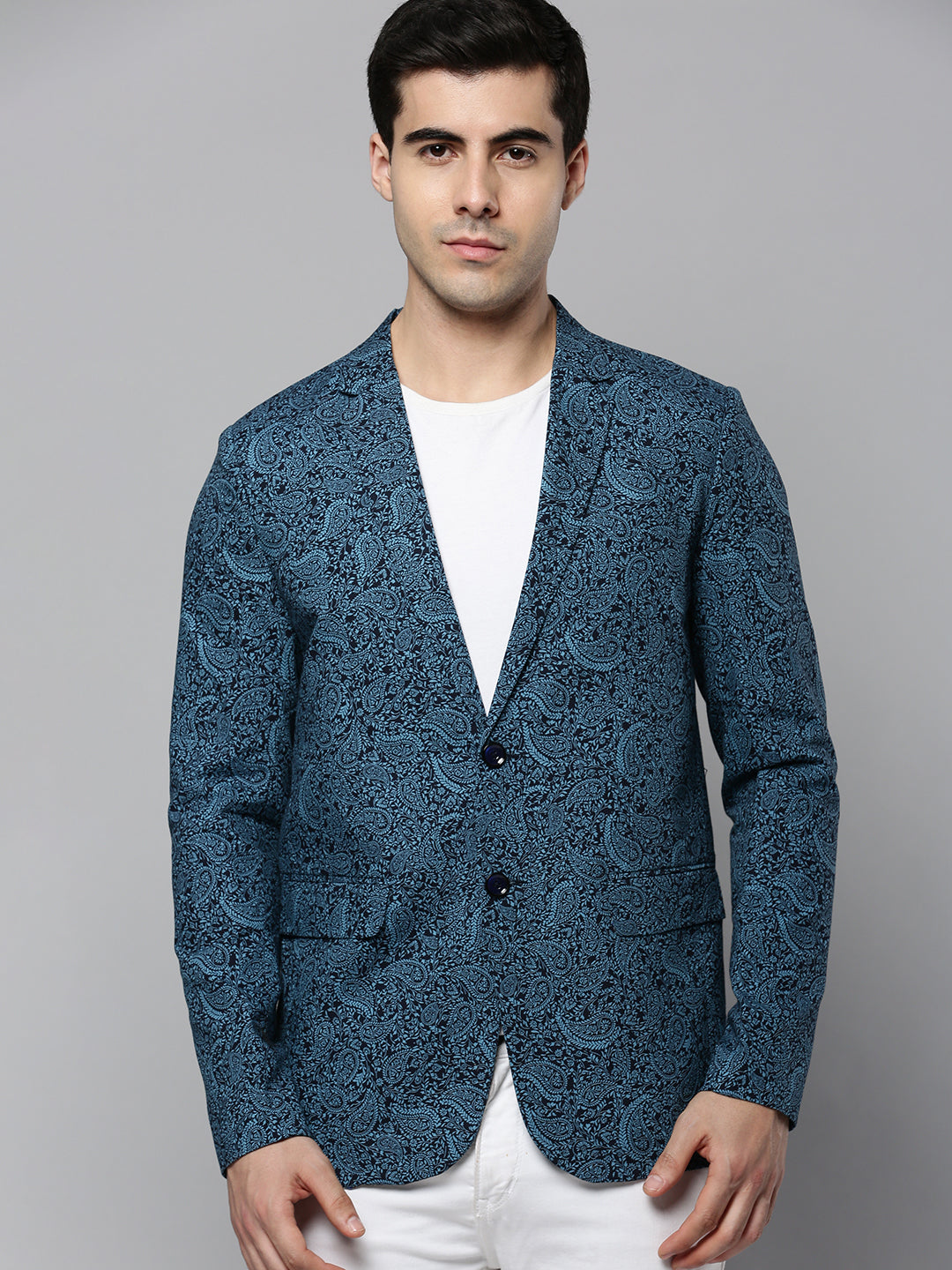 Men's Black Paisley Printed Slim-Fit Single Breasted Blazer