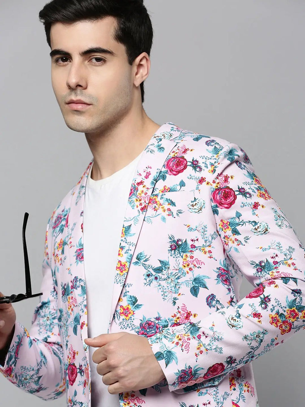 Men's Pink Printed Single-Breasted Blazers