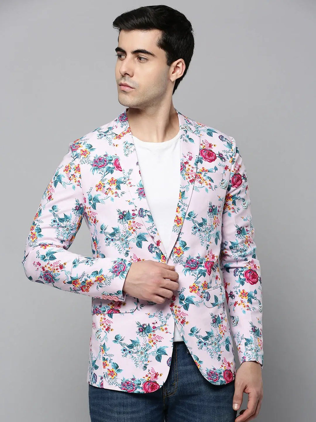 Men's Pink Printed Single-Breasted Blazers