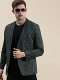 Men's Olive Printed Slim-Fit Single Breasted Casual Blazers