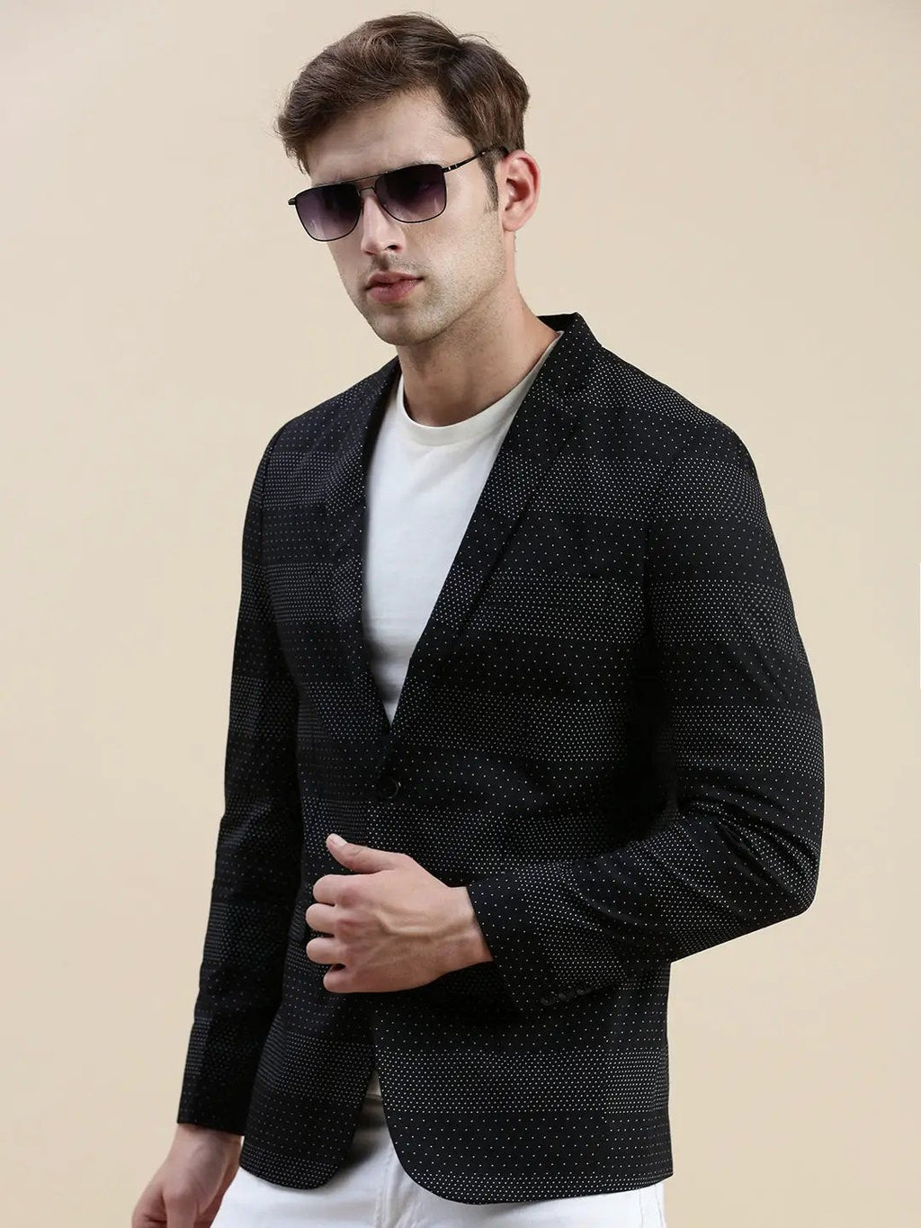 Men's Black Printed Slim-Fit Single-Breasted Blazer