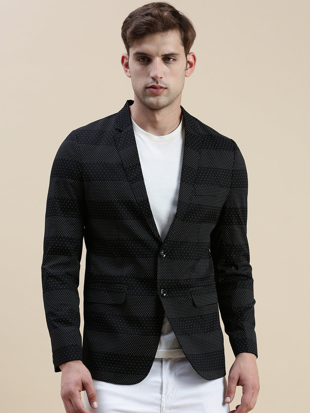 Men's Black Printed Slim-Fit Single-Breasted Blazer
