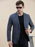 Men's Navy Blue Printed Slim-Fit Single-Breasted Blazers