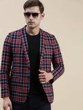 Men's Red Checked Notched Lapel Slim-Fit Single-Breasted Blazer
