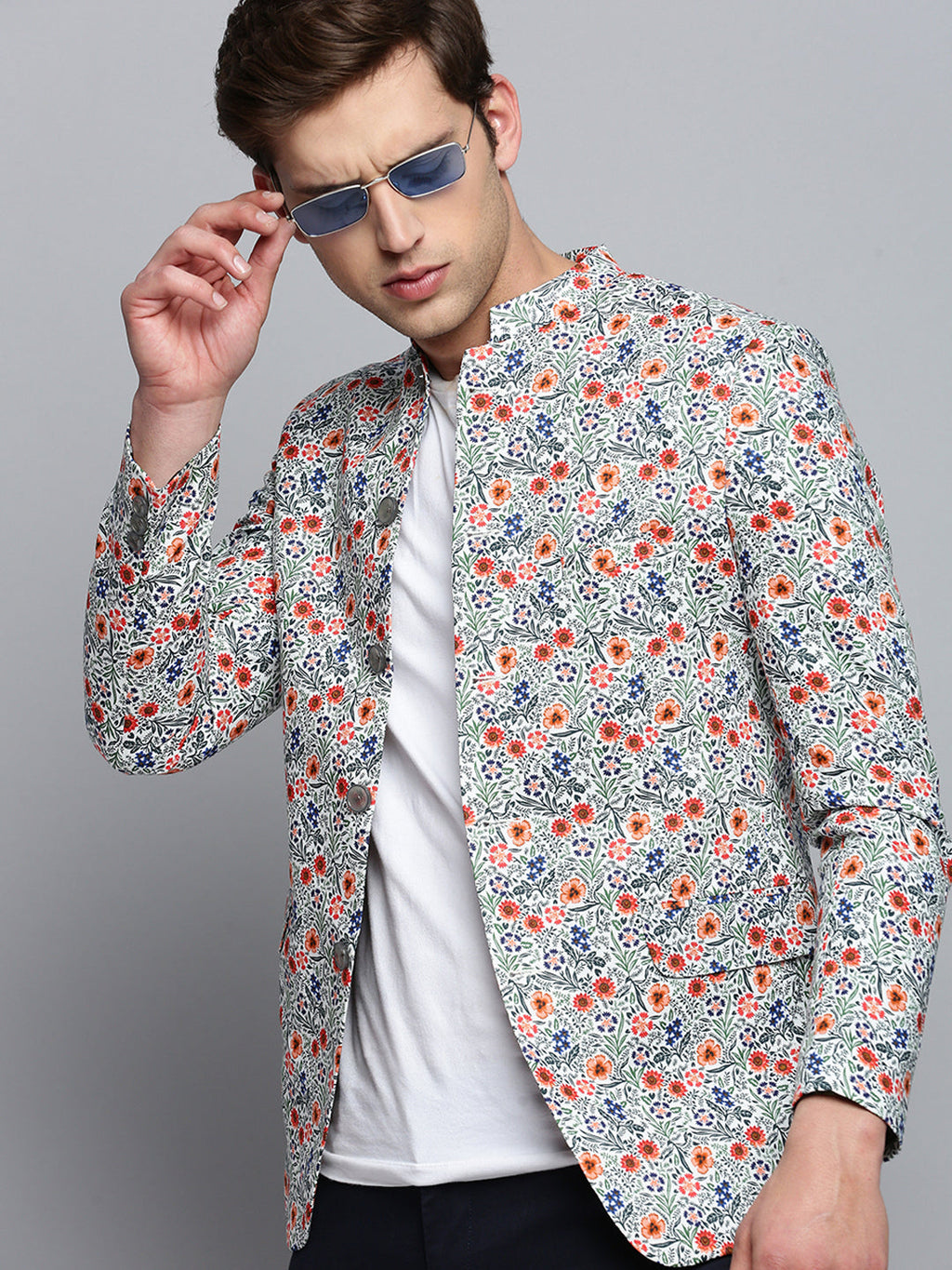 Men's Multi Floral Printed Bandhgala Blazer