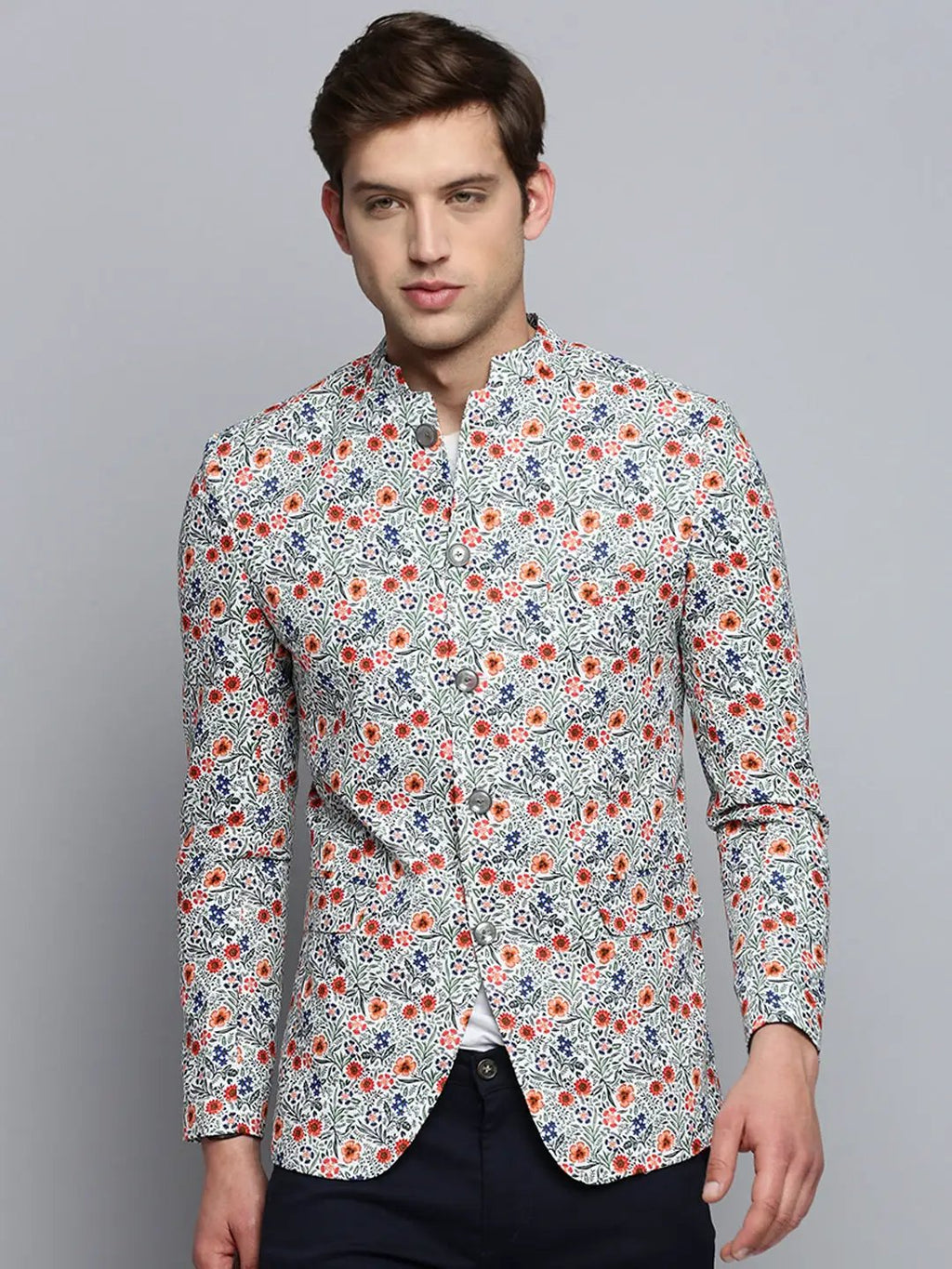 Men's Multi Floral Printed Bandhgala Blazer