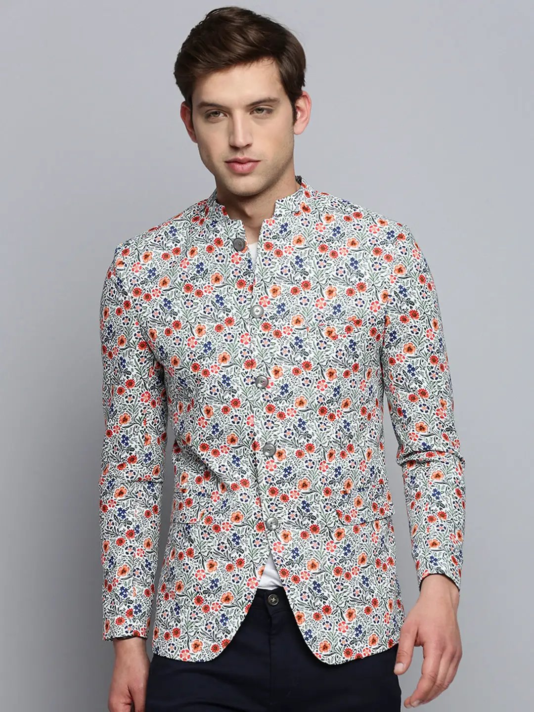 Men's Multi Floral Printed Bandhgala Blazer