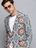 Men's Notched Lapel Printed Multi Blazer