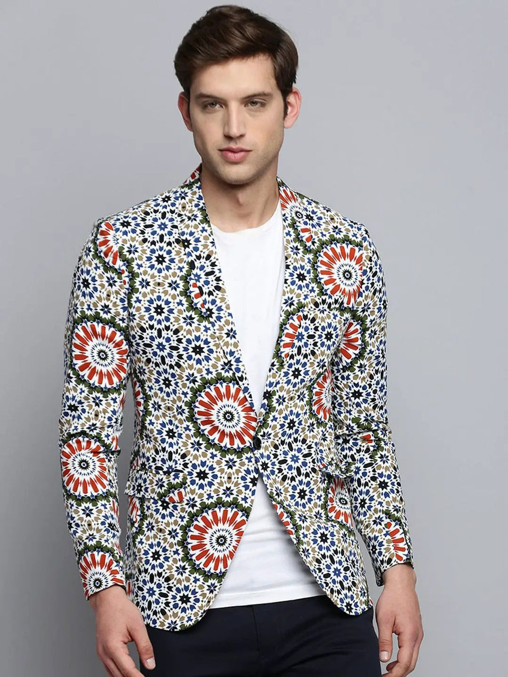 Men's Notched Lapel Printed Multi Blazer