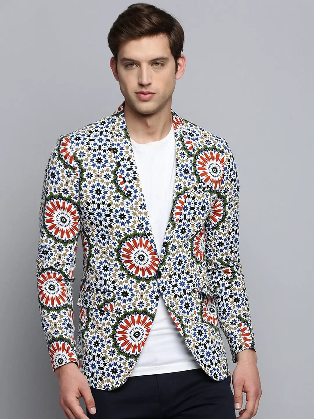 Men's Notched Lapel Printed Multi Blazer