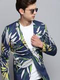 Men's Navy Blue Printed Single-Breasted Blazer