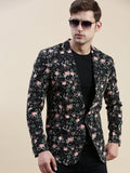 Men's Black Printed Cotton Blazers