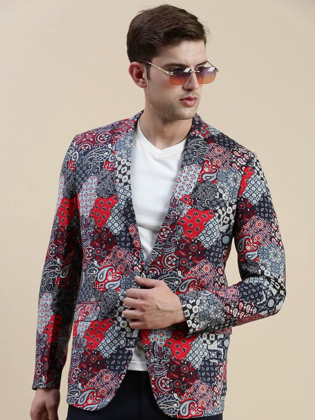 Men's Multi Printed Notched Lapel Slim-Fit Single-Breasted Blazer