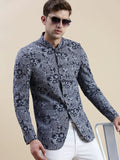 Men's Grey Printed Bandhgala Casual Blazer