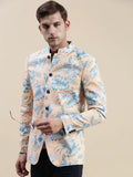 Men's Coral Printed Cotton Bandhgala Blazers