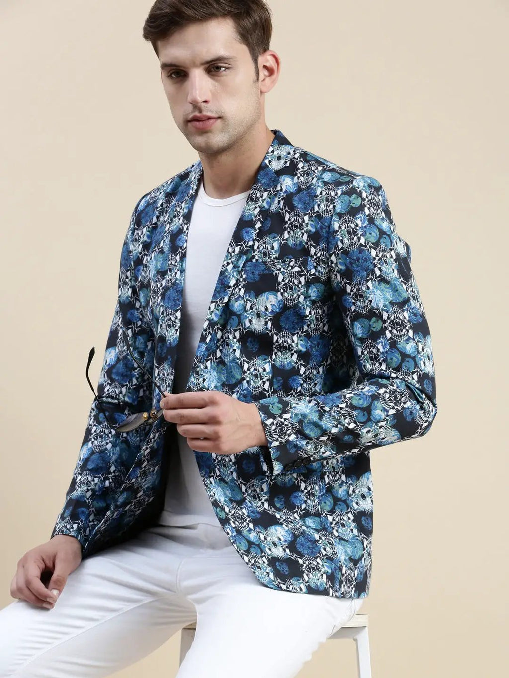 Men's Multi Printed Cotton Single-Breasted Blazer