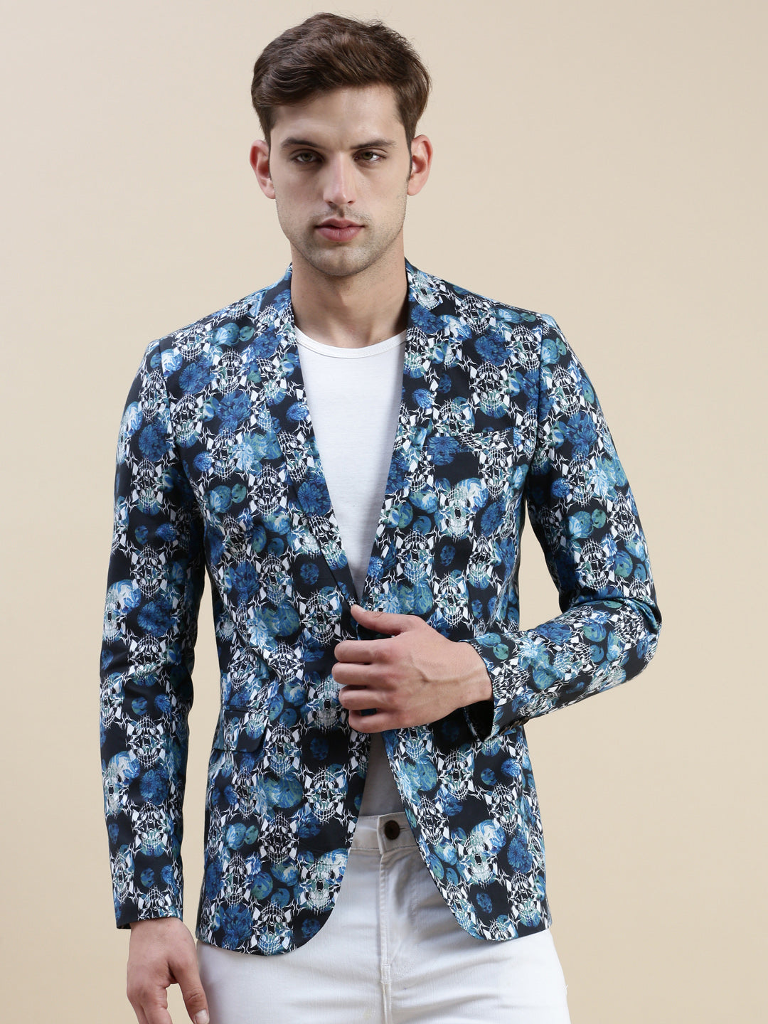 Men's Multi Printed Cotton Single-Breasted Blazer