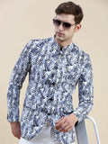 Men's White Printed Cotton Bandhgala Blazer