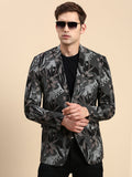 Men's Black Printed Slim-Fit Single Breasted Blazer