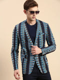 Men's Navy Blue Printed Slim-Fit Single Breasted Blazer