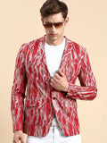Men's Maroon Printed Slim-Fit Single Breasted Blazer