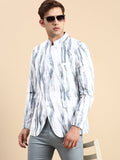 Men's White Printed Slim Fit Mandarin Collar Bandhgala Blazer