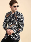 Men's Navy Blue Printed Slim Fit Bandhgala Blazer