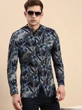 Men's Navy Blue Printed Slim-Fit Single Breasted Blazer