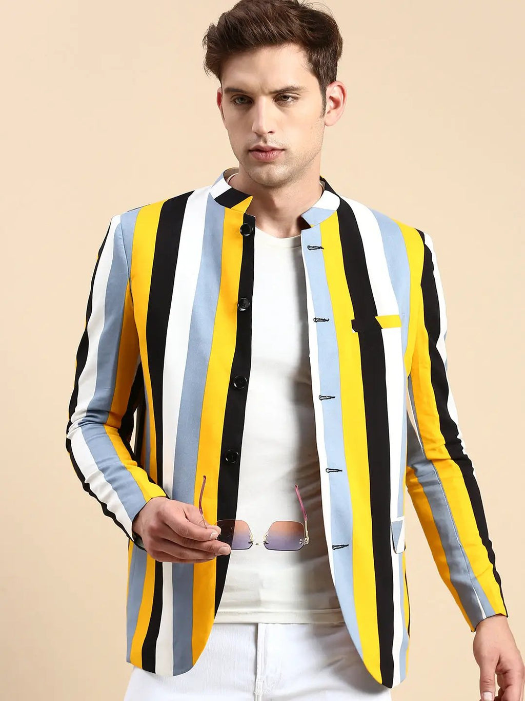 Men's Multi Striped Slim-Fit Bandhgala Blazer