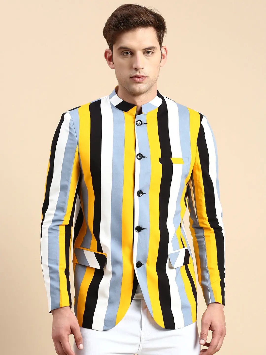 Men's Multi Striped Slim-Fit Bandhgala Blazer