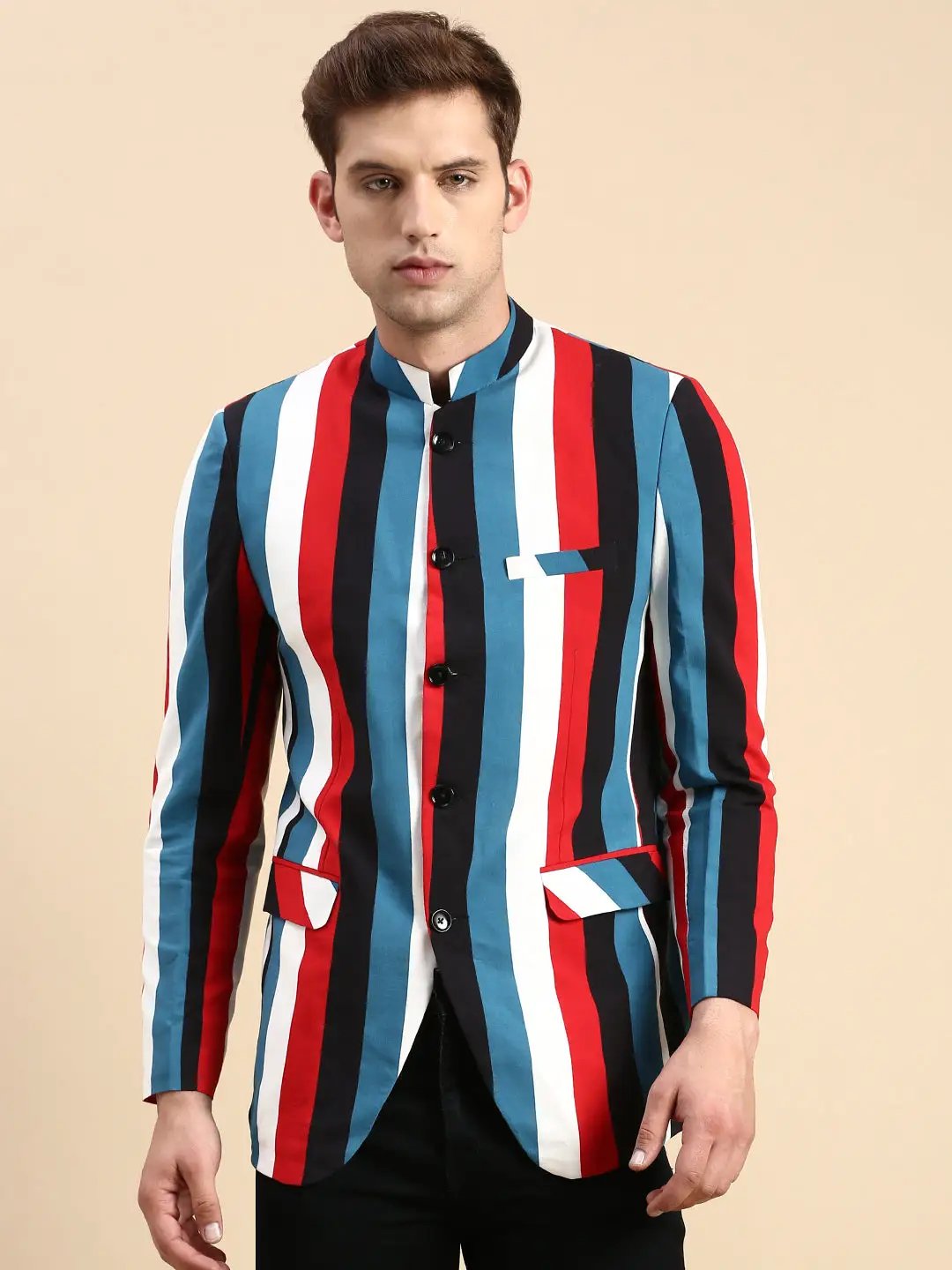 Men's Multi Striped Slim Fit Bandhgala Blazer