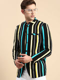 Men's Black Striped Slim Fit Bandhgala Blazer