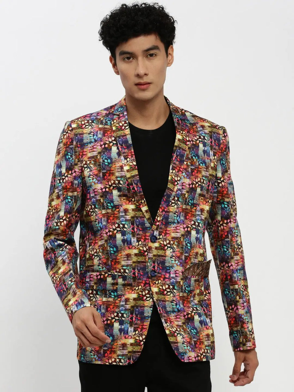 Men's Multi Printed Notched Lapel Single Breasted Blazer