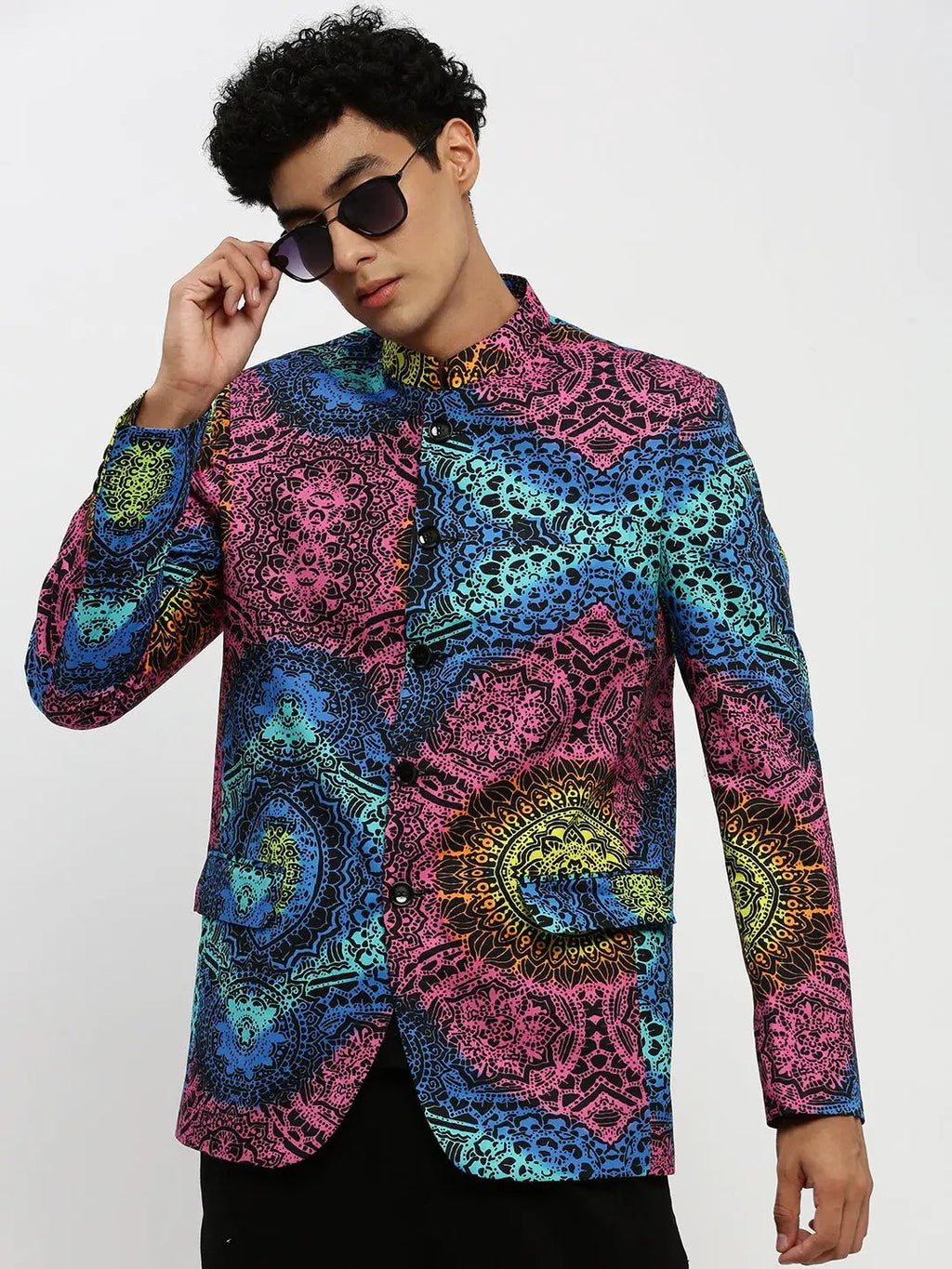 Men's Pink Printed Bandhgala Slim Fit Blazer