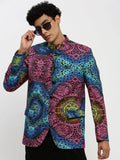 Men's Pink Printed Bandhgala Slim Fit Blazer