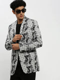 Men's White Printed Notched Lapel Single Breasted Slim Fit Blazer