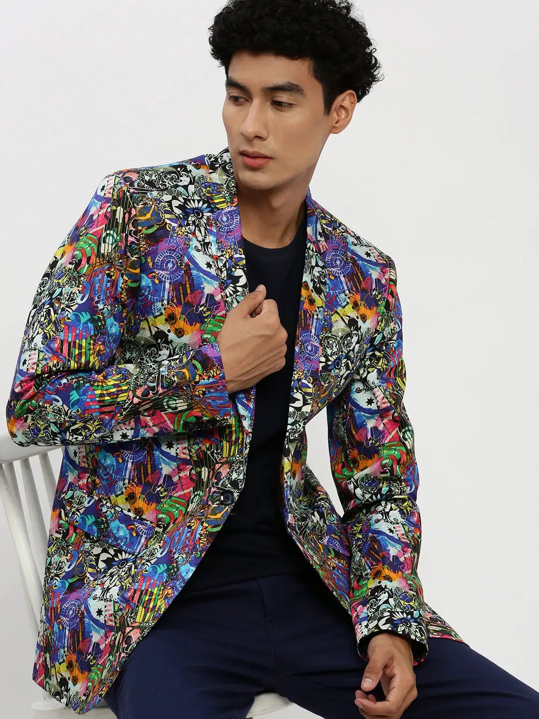 Men's Multi Printed Single Breasted Slim Fit Blazer