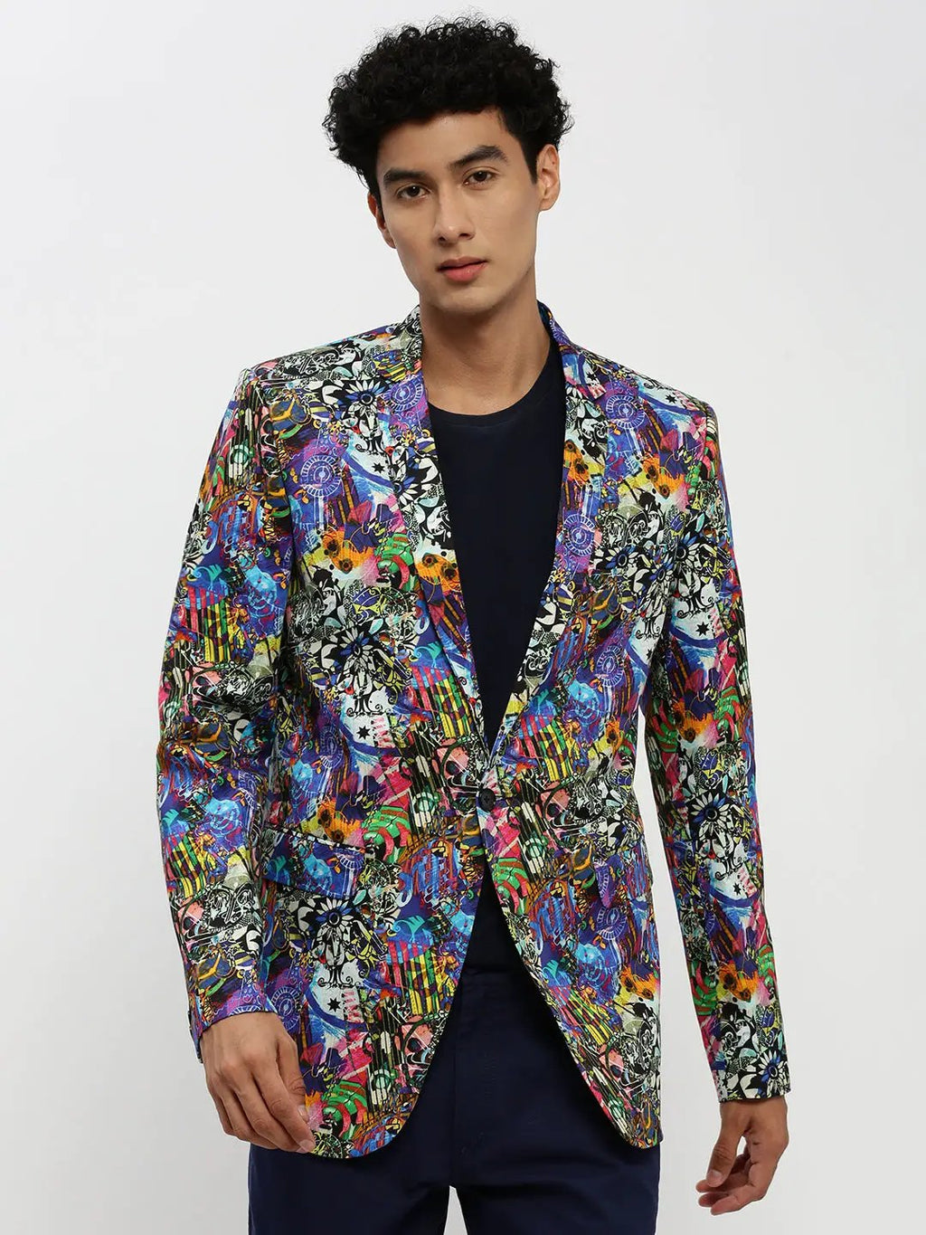 Men's Multi Printed Single Breasted Slim Fit Blazer