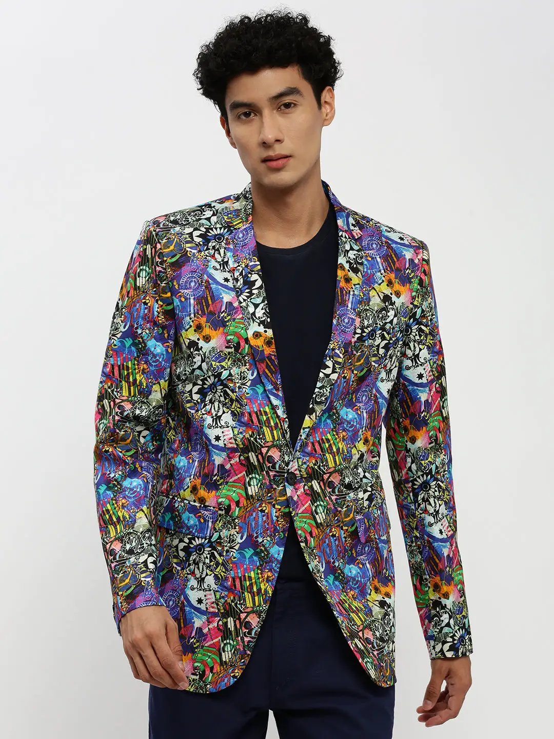 Men's Multi Printed Single Breasted Slim Fit Blazer