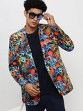 Men's Orange Printed Single Breasted Slim Fit Blazer