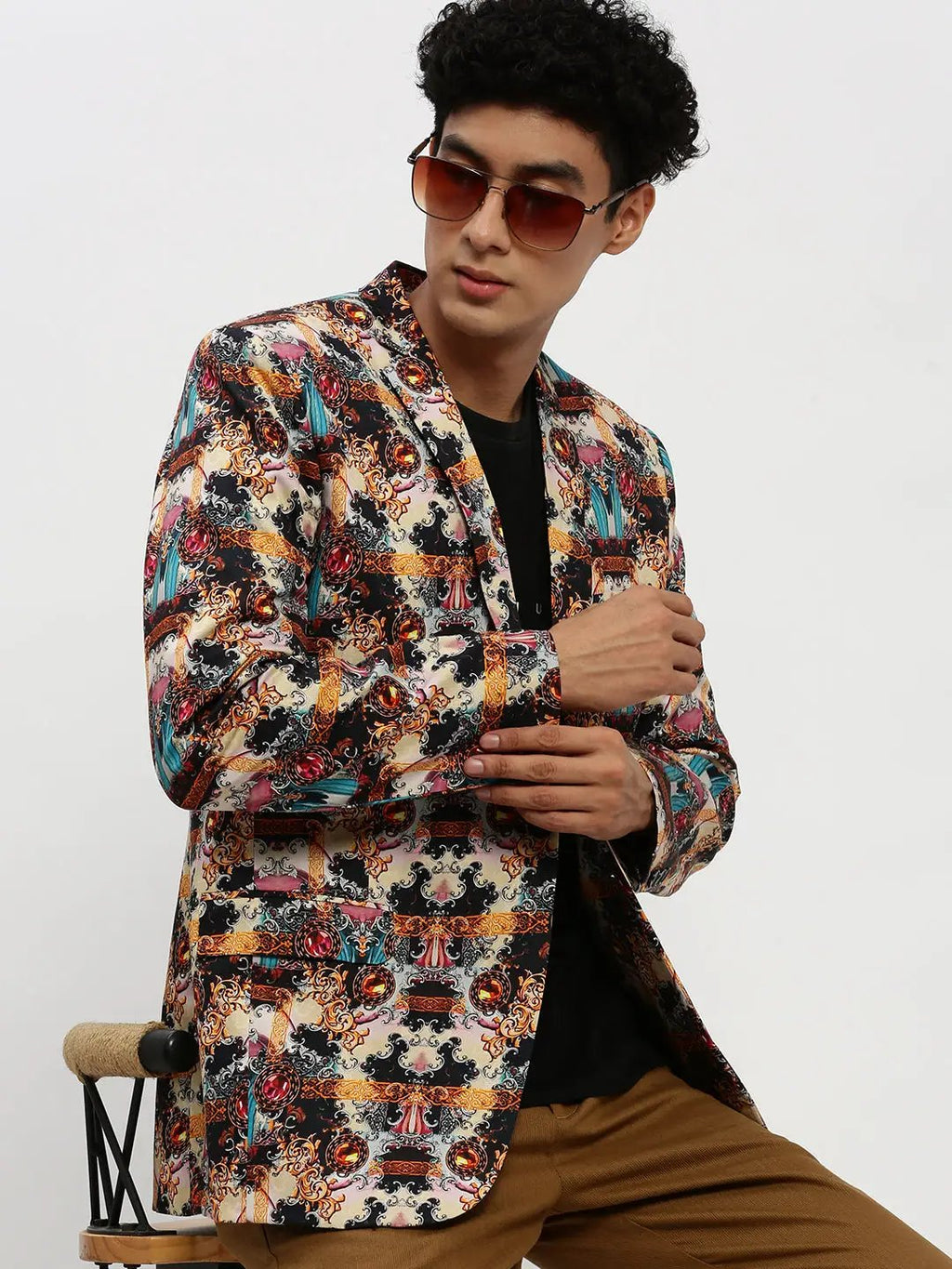 Men's Multi Printed Single Breasted Slim Fit Blazer